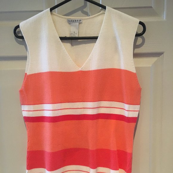 Vintage Rosanna Sweater Ribbed Knit Striped Orange and Red - Size Large - Picture 1 of 3